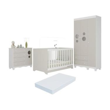 Imagem de Quarto de Bebê Completo Berço Americano 3 em 1 Colchão Suspiro Multimóveis Mp4640 Branco/off White