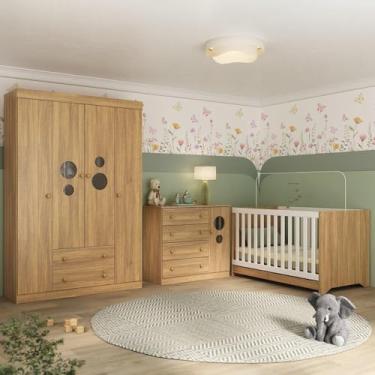 Imagem de Quarto de Bebê Completo com Berço Americano 3 em 1 Pirulito Multimóveis Mp4613 Madeirado