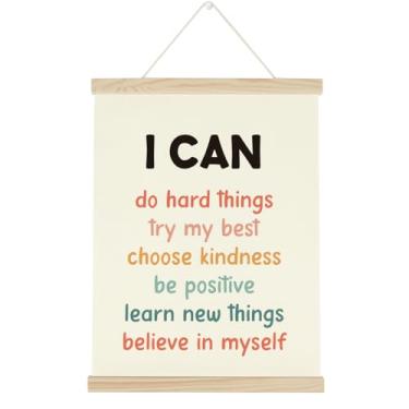 Imagem de WINGTECA Affirmations for Kids Poster Hanger Frame Classroom Back to School Decorações I Can Do Hard Things Banner colorido para pendurar na parede decoração para quarto de crianças sala de aula 30 x