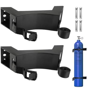 Imagem de Suportes de cilindro de gás montados na parede, 2 peças de suportes abdominais com correntes de segurança para cilindros de oxigênio e hélio de 40L