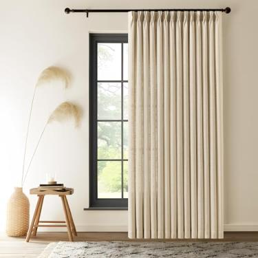 Imagem de Cortinas de linho plissadas extra largas para sala de estar, porta de vidro deslizante, cortina de filtragem de luz bege areia, 203 cm de comprimento, texturizada, plissada, grossa, cortinas