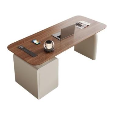 Imagem de Mesa de trabalho Escrivaninha de estudo moderna, escrivaninha escritório com 3 gavetas armazenamento e tomadas elétricas(L)