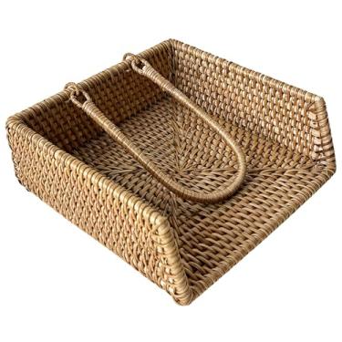 Imagem de Porta-guardanapos de vime de tecido com braço pesado, cesta quadrada de guardanapo para mesas de jantar, cozinha, piquenique e restaurante