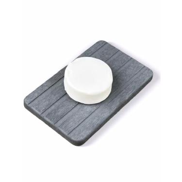 Imagem de Bandeja de sabão de cozinha – saboneteira de pedra para banheiro, bandeja de pedra absorvente de água para pia, porta-copos de diatomita natural para decoração de bancada (retângulo, cinza claro)