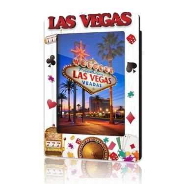 Imagem de Moldura magnética para fotos de Las Vegas, mini molduras magnéticas para geladeira e armário, presentes de lua de mel para amigos e casais, imãs de madeira para viagem -B02