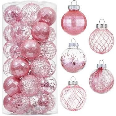 Imagem de Enfeites de bola de Natal de 30 quilates - 60 mm/2,36 pol. Conjunto de bolas de Natal transparentes à prova de estilhaçamento com brilhantes delicados recheados, decorações de árvore de Natal