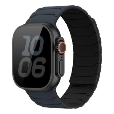 Imagem de Pulseira de silicone magnética compatível com Apple Watch 49 mm, 46 mm, 45 mm, 44 mm, 42 mm, 41 mm, 40 mm, 38 mm, para séries 11, 10, 9, 8, 7, 6, 5, 4 e 3 SE, masculino e feminino (azul-escuro, preto