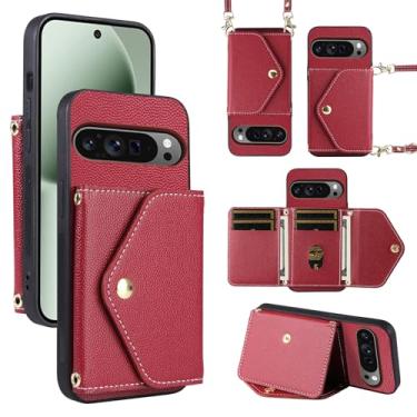 Imagem de Dibosom Capa carteira minimalista para Google Pixel 10 Pro XL com alça de ombro, 6 compartimentos para cartões, fina e fina, suporte para cartão de crédito de couro PU, capa de telefone para Pixel10