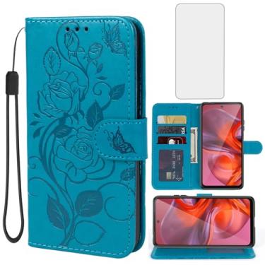 Imagem de Vavies Capa para Moto G05/Moto G15/G15 Power/Moto E15 Capa carteira com protetor de tela de vidro temperado, flor de couro flip porta-cartão de crédito com suporte para celular para Motorola Moto G05