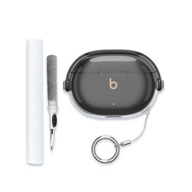 Imagem de Capa para Beats Studio Buds + fones de ouvido com cancelamento de ruído sem fio, capa protetora de TPU transparente macio com chaveiro e kit de limpeza para mulheres e homens à prova de choque, preto