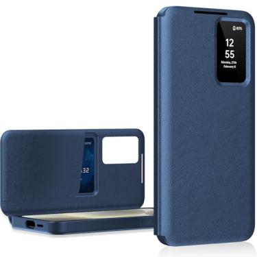 Imagem de Capa para Samsung S24 Ultra com tela pequena inteligente, capa carteira S-View, para Samsung Galaxy S24 Ultra 5G, capa de janela inteligente, proteção de couro flip Smart View azul