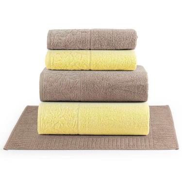 Imagem de Jogo De Banho Blume Toalhas Macias 100% Algodão Fio Penteado 5 Peças Amarelo E Bege