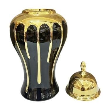Imagem de BLWOTMOR Vaso de Cerâmica Preto E Dourado, Decoração de Mesa, 22x45 Cm, Jarra Multiuso para Estante, Decoração de Prateleira Elegante