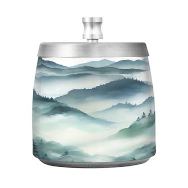 Imagem de SEHANY Cinzeiro Majestic Mountain Peak com tampa para cigarros, à prova de vento, sem fumaça, aço inoxidável, cinzeiros para uso interno e externo, grande, inodoro, para fumantes, decoração de