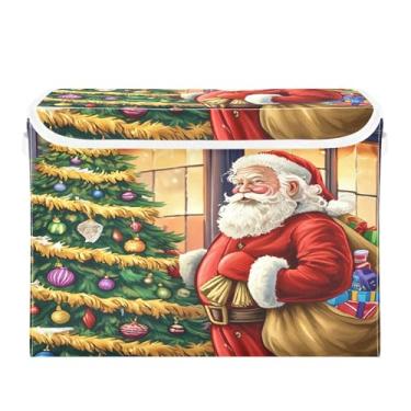 Imagem de SEHANY Cestas de armazenamento de Papai Noel de Natal com tampas, organizador de caixas de armazenamento de tecido para armário de roupas, cobertor de escritório, berçário, 42 x 32 x 30 cm