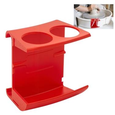 Imagem de WEBEEDY Suporte de ferramentas de cerâmica com furos duplos de 3,53 polegadas, bandeja organizadora de plástico vermelha para roda de cerâmica, suporte de ferramentas de artesanato para estúdio e