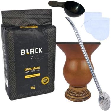 Imagem de Kit Chimarrão com Erva Clássica Moagem Fina 1Kg Cuia Porongo Bomba Ino