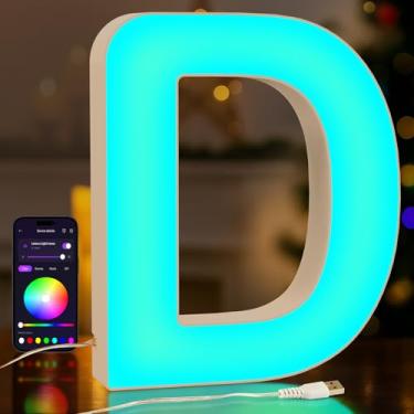Imagem de MeRGBWLife Luz para letreiro D – Controle de aplicativo USB LED para decoração de quarto com sincronização de música, luz inicial de parede de dormitório para adolescentes ou estudantes universitários