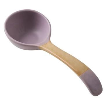 Imagem de Concha de sopa Colher de sopa grande cerâmica vintage sobremesa colorida Colheres jantar com cabo longo porcelana anti-escaldadura para, molho para comer aperitivos cereais(Purple)