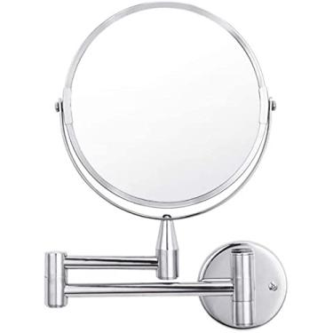 Imagem de YYBOES Espelho de maquiagem espelho de maquiagem com espelho de maquiagem montado na parede espelho de banho dupla face 18 cm ampliação 1x/5X espelho de banheiro ajustável tipo redondo cosméticos