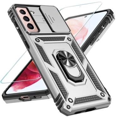 Imagem de SunStory Capa de celular para Samsung Galaxy S21 com protetor de tela HD e capa de câmera deslizante e suporte de anel girado, [grau militar] [2 em 1] capa de telefone para Galaxy S21 de 6,2 polegadas