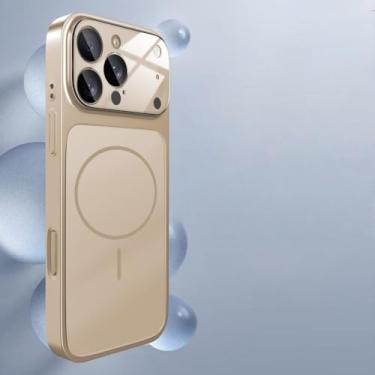 Imagem de Capa fosca de vidro para iPhone 17 Pro Max, 16, 15, 14, 13 Pro Max, 17 Air, com carregamento sem fio magnético, cor ouro deserto, para iPhone 16 Pro Max.