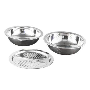 Imagem de Generic Conjunto de bacia de aço inoxidável para lavar louça, fácil de limpar, com ralador e tigela para misturar alface, frutas vermelhas, carne, grãos e, 26cm