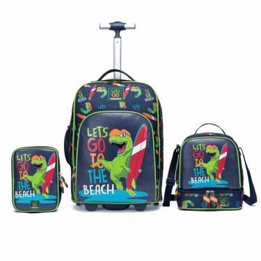 Imagem de Kit Mochila Rodinha Ferrazzi Menino Escolar Dino Reforçada Escolar Estojo 32 Litros-Masculino