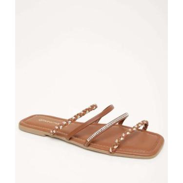 Imagem de Rasteirinha Feminina Tiras Strass-82090 - NARA MARTINS, Caramelo, 36