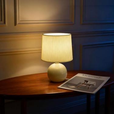 Imagem de jonong Luminária De Mesa Pequena Plissada, Cerâmica, Cabeceira Moderna Com Abajur Bege, Ideal Para Decoração Quarto, Sala Estar, Escritório, Crianças, Mulheres, Presente (Bege, M)