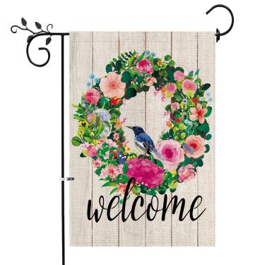 Imagem de Hexagram Bandeira de jardim de primavera, primavera, jardim de boas-vindas bandeira de jardim de dois lados, primavera e verão, placa de decoração rústica para jardim, pequenas bandeiras de jardim 12x18 Prime