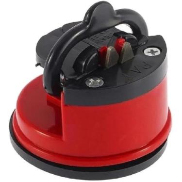 Imagem de Amolador de Facas Profissional com Ventosa, Vermelho e Preto, para Tesouras e Canivetes