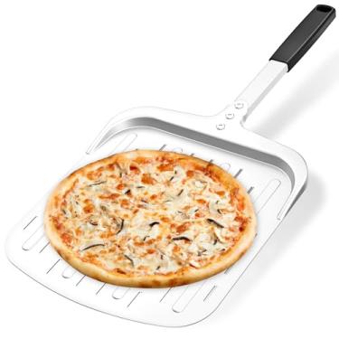 Imagem de RIOOMDX Peeling profissional de pizza de alumínio perfurado de 30 cm - Espátula de metal para pizza com alça de silicone para lançar, virar e recuperar - para cozinhas domésticas e fornos ao ar livre