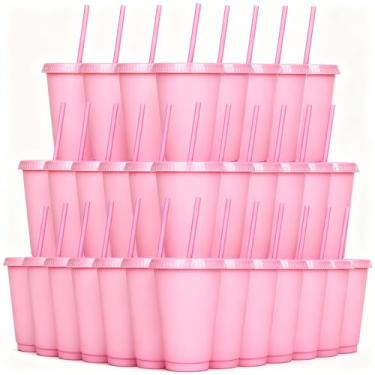 Imagem de Alohastarttg Copos reutilizáveis com tampas e canudos, copos de festa de plástico de 473 ml, lembrancinhas de festa infantil, copos à prova de vazamento, presente ideal de feliz aniversário, 32 copos