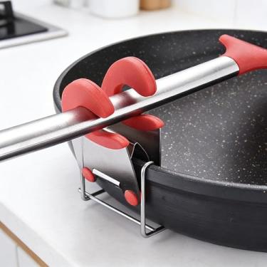 Imagem de 1 suporte de utensílios de cozinha, colher de sopa com clipe lateral de panela de aço inoxidável, clipe antiqueimadura, gadgets de cozinha, clipe multifuncional, para cozinhar, fogão, casa, uso em