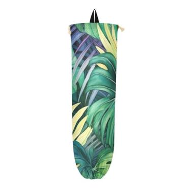 Imagem de Suporte de sacola de compras com folhas tropicais coloridas em aquarela, dispensador de sacolas plásticas, organizador de armazenamento para cozinha, 1 pacote