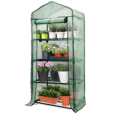 Imagem de Worth Mini estufa para jardim de 4 camadas – 160 cm A x 68 cm C x 48 cm L – Prateleiras de jardinagem portáteis resistentes com capa de PE durável com porta de zíper dobrável – Casa verde pequena para ambientes internos e externos para plantas e flores