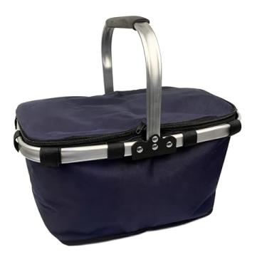 Imagem de Pomodee Cesta de piquenique com alça, cesta de piquenique grande dobrável com isolamento térmico de 40L, cesta de compras de supermercado para viagem, acampamento, bolsa de mercado, azul marinho