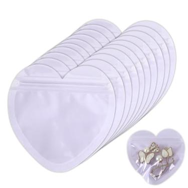 Imagem de Liwidon Sacos de joias em forma de coração pequenos sacos de joias vermelhos resseláveis ziplock organizadores de joias de plástico transparente suprimentos de embalagem fofos