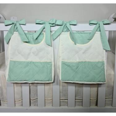 Imagem de Porta Fraldas Para Berço Porta Treco 2 Peças Verde com Palha - POLYBAB