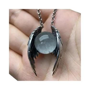 Imagem de Colar de cristal de asa de anjo vintage estilo gótico pingente antigo 