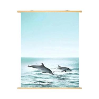 Imagem de Pintura Em Tela De Madeira Com Tema De Praia, Gaivota, Árvore, Ponte E