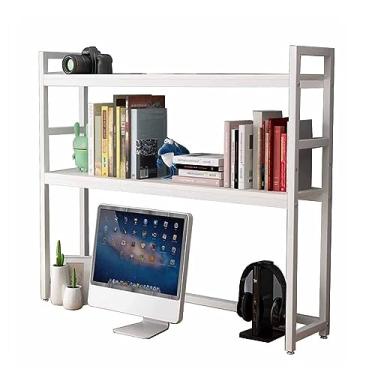 Imagem de Estante de mesa de 2 camadas para mesa de computador - rack organizador de mesa ajustável, estante de mesa de madeira e metal, prateleira de exibição de armazenamento de mesa aberta, para escritório