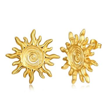 Imagem de Gfractolux Brincos femininos com costas planas, banhado a ouro 18 K, hipoalergênico, para orelhas sensíveis, dourado, Bronze, Sem pedra preciosa