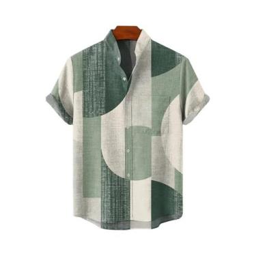 Imagem de Camisa De Linho Masculina De Verão Com Estampa De Padrão Artístico Em 