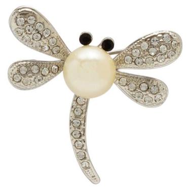 Imagem de Broche Strass e Pérola Libélula BRG0065 - Akasaki, Prateado