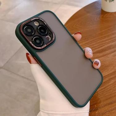 Imagem de SKXMOD Capa de telefone fosca translúcida para iPhone 14 Pro Max 13 12 Pro Max proteção de câmera de metal Funda capa de amortecedor de acrílico (cor: verde alpino, tamanho: para iPhone 13)