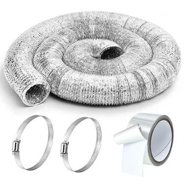 Imagem de Zonon Mangueira de ventilação para secadora de 10 cm Mangueira de exaustão de alumínio flexível de 3,6 m com 2 braçadeiras e rolo de fita laminada, secagem e exaustão não isolada para ventilação HVAC