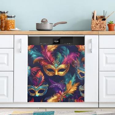 Imagem de ATTX Máscara de carnaval Mardi Gras capa magnética para lava-louças | Adesivo decorativo de eletrodomésticos de 58,4 cm x 66 cm para armários domésticos e eletrodomésticos (80)