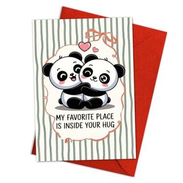 Imagem de Podagree Cartão de felicitações do Dia dos Namorados, My Favorite Place Is Inside Your Hug Card, adorável cartão de amor de casal panda, cartão romântico de abraço doce para namorado, namorada